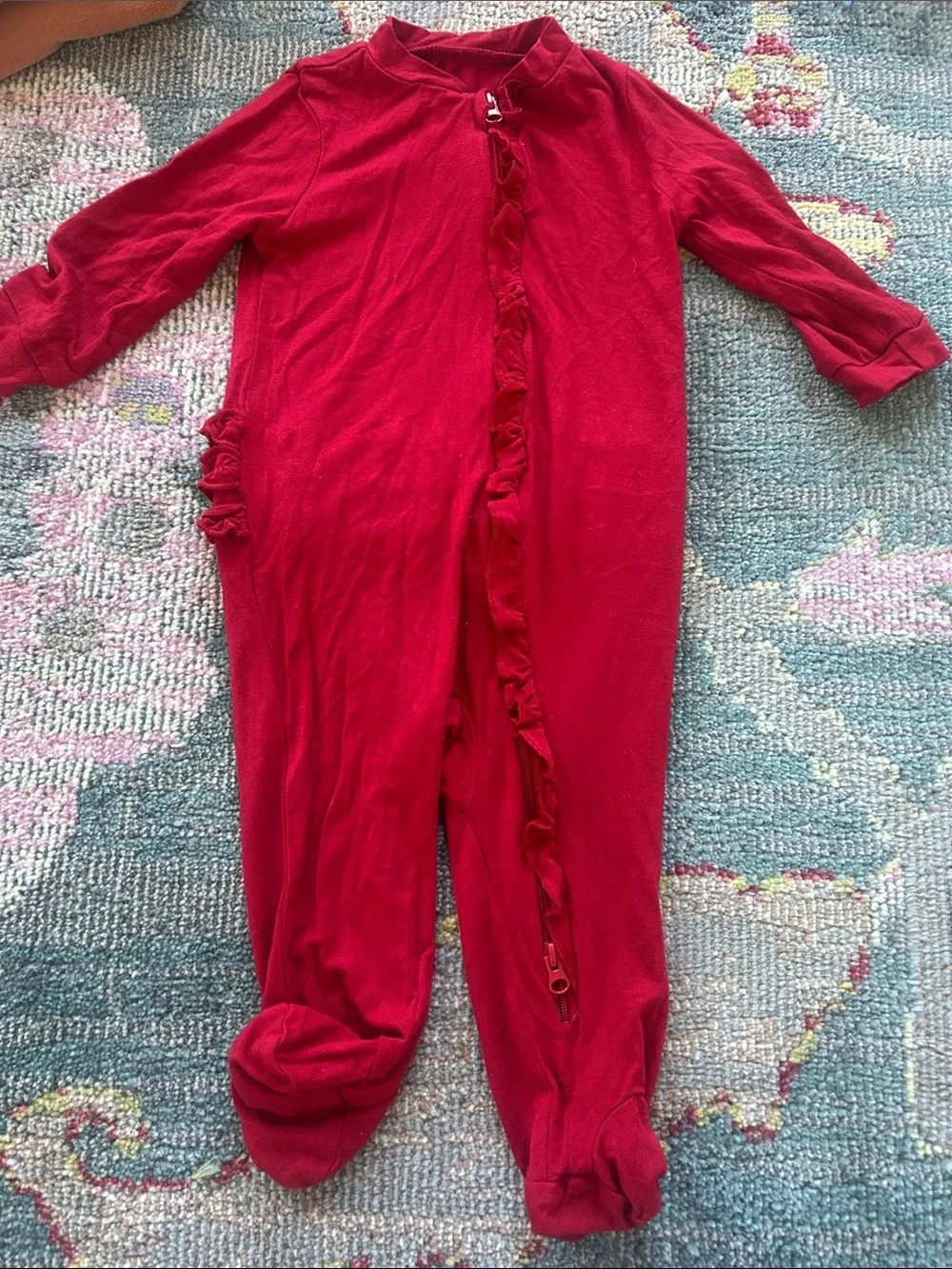Milkberry Red Ruffle Front Kids One-Piece sleeper size 3-6 months bamboo